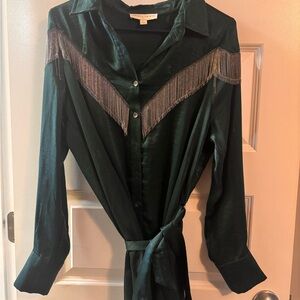 Green Satin Fringe Shirt